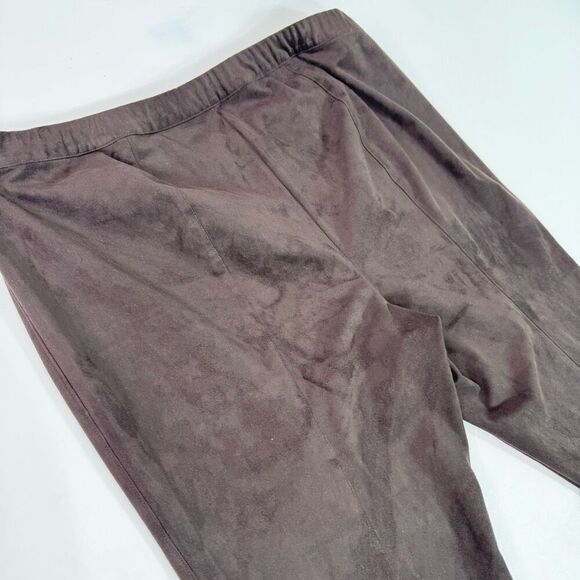 Talbots Pants Women 20W Brown Stretch Faux Leather Suede Velour Pull on Tapered - Picture 9 of 10